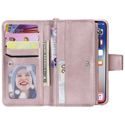 For iPhone X / XS 2 in 1 Solid Color Zipper Shockproof Protective Case with Card Slots & Bracket & Photo Holder & Wallet Function(Rose Gold) - More iPhone Cases by buy2fix | Online Shopping UK | buy2fix