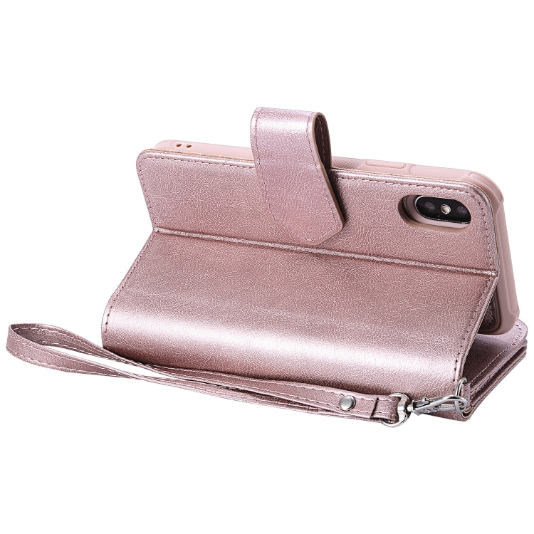 For iPhone X / XS 2 in 1 Solid Color Zipper Shockproof Protective Case with Card Slots & Bracket & Photo Holder & Wallet Function(Rose Gold) - More iPhone Cases by buy2fix | Online Shopping UK | buy2fix