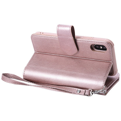 For iPhone X / XS 2 in 1 Solid Color Zipper Shockproof Protective Case with Card Slots & Bracket & Photo Holder & Wallet Function(Rose Gold) - More iPhone Cases by buy2fix | Online Shopping UK | buy2fix
