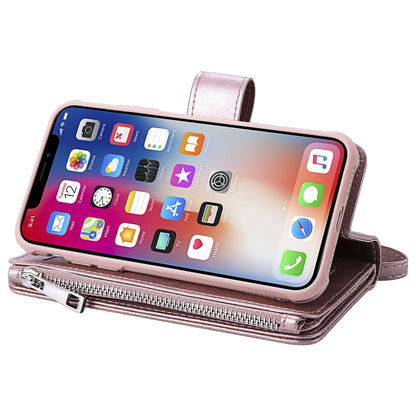 For iPhone X / XS 2 in 1 Solid Color Zipper Shockproof Protective Case with Card Slots & Bracket & Photo Holder & Wallet Function(Rose Gold) - More iPhone Cases by buy2fix | Online Shopping UK | buy2fix