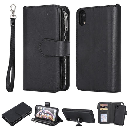 For iPhone XR 2 in 1 Solid Color Zipper Shockproof Protective Case with Card Slots & Bracket & Photo Holder & Wallet Function(Black) - More iPhone Cases by buy2fix | Online Shopping UK | buy2fix