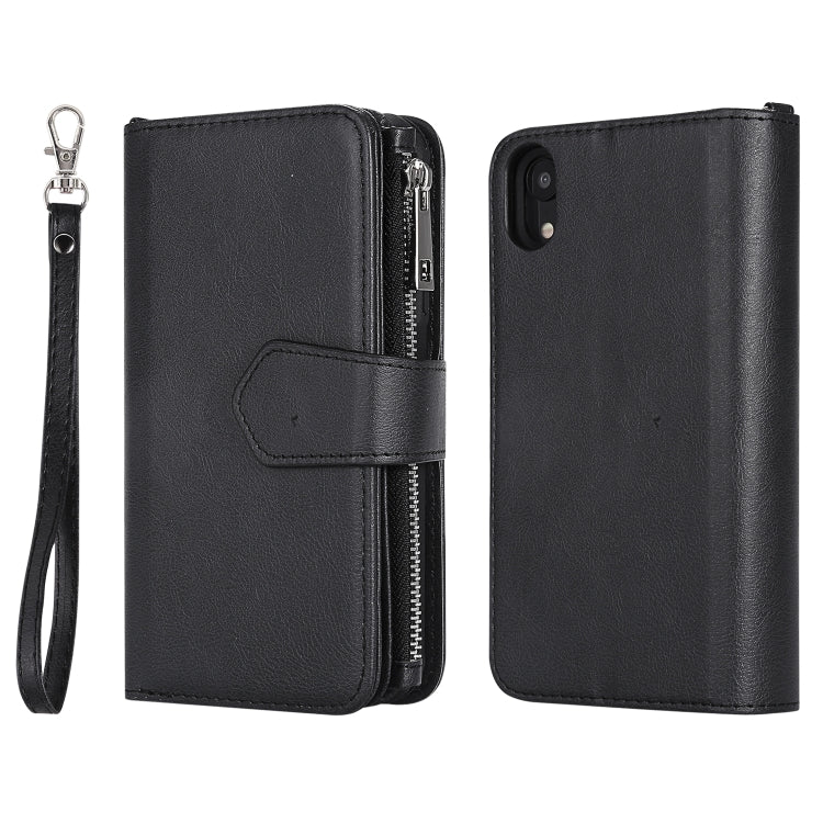 For iPhone XR 2 in 1 Solid Color Zipper Shockproof Protective Case with Card Slots & Bracket & Photo Holder & Wallet Function(Black) - More iPhone Cases by buy2fix | Online Shopping UK | buy2fix