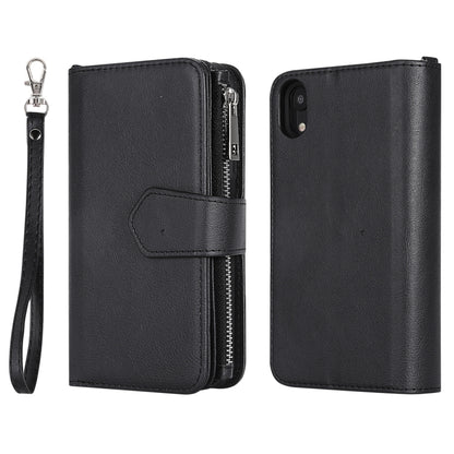 For iPhone XR 2 in 1 Solid Color Zipper Shockproof Protective Case with Card Slots & Bracket & Photo Holder & Wallet Function(Black) - More iPhone Cases by buy2fix | Online Shopping UK | buy2fix