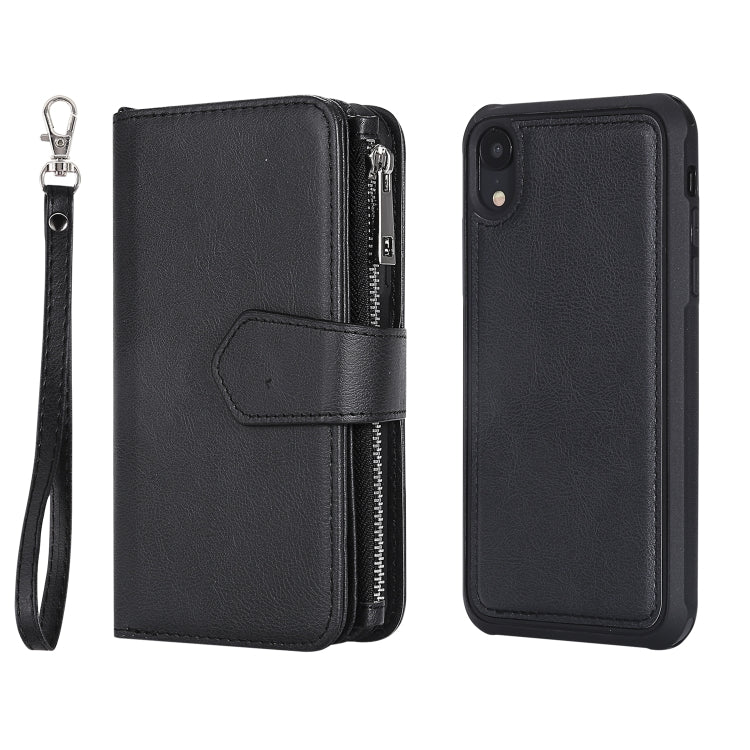 For iPhone XR 2 in 1 Solid Color Zipper Shockproof Protective Case with Card Slots & Bracket & Photo Holder & Wallet Function(Black) - More iPhone Cases by buy2fix | Online Shopping UK | buy2fix