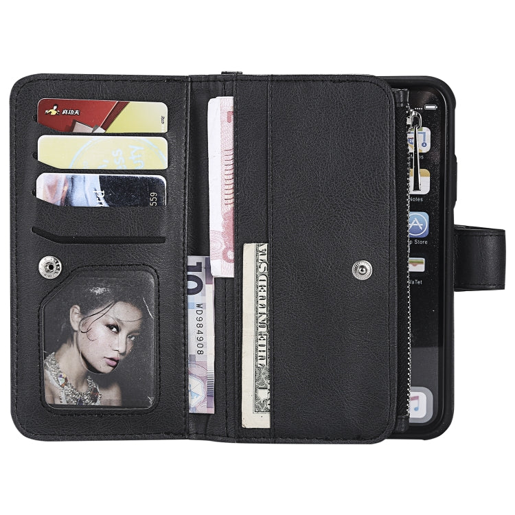 For iPhone XR 2 in 1 Solid Color Zipper Shockproof Protective Case with Card Slots & Bracket & Photo Holder & Wallet Function(Black) - More iPhone Cases by buy2fix | Online Shopping UK | buy2fix