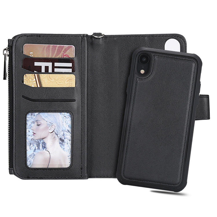 For iPhone XR 2 in 1 Solid Color Zipper Shockproof Protective Case with Card Slots & Bracket & Photo Holder & Wallet Function(Black) - More iPhone Cases by buy2fix | Online Shopping UK | buy2fix
