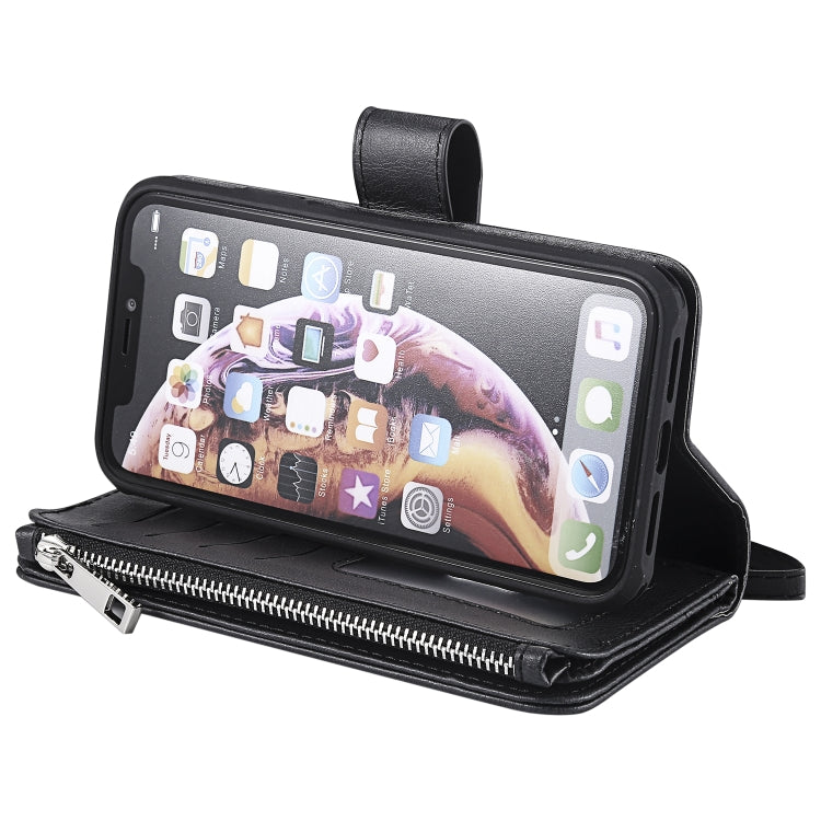 For iPhone XR 2 in 1 Solid Color Zipper Shockproof Protective Case with Card Slots & Bracket & Photo Holder & Wallet Function(Black) - More iPhone Cases by buy2fix | Online Shopping UK | buy2fix