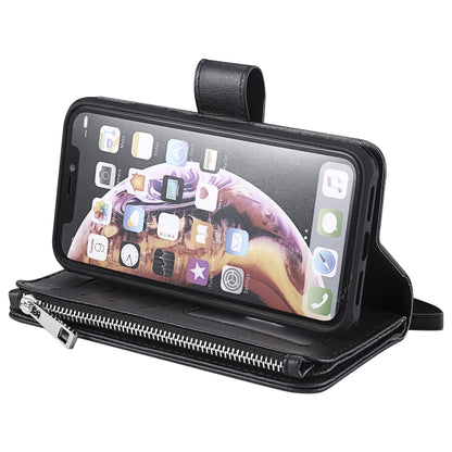 For iPhone XR 2 in 1 Solid Color Zipper Shockproof Protective Case with Card Slots & Bracket & Photo Holder & Wallet Function(Black) - More iPhone Cases by buy2fix | Online Shopping UK | buy2fix