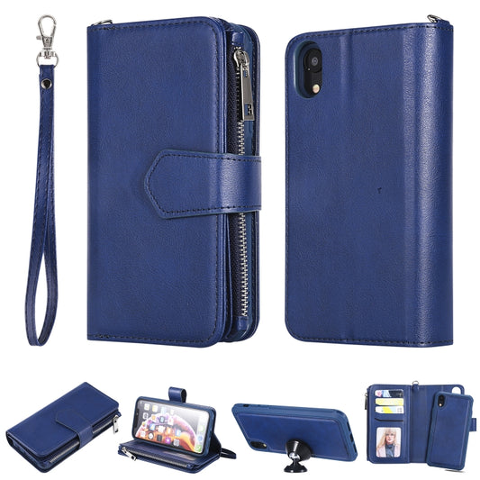 For iPhone XR 2 in 1 Solid Color Zipper Shockproof Protective Case with Card Slots & Bracket & Photo Holder & Wallet Function(Blue) - More iPhone Cases by buy2fix | Online Shopping UK | buy2fix