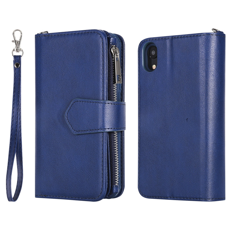 For iPhone XR 2 in 1 Solid Color Zipper Shockproof Protective Case with Card Slots & Bracket & Photo Holder & Wallet Function(Blue) - More iPhone Cases by buy2fix | Online Shopping UK | buy2fix