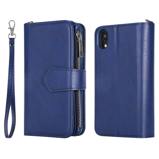 For iPhone XR 2 in 1 Solid Color Zipper Shockproof Protective Case with Card Slots & Bracket & Photo Holder & Wallet Function(Blue) - More iPhone Cases by buy2fix | Online Shopping UK | buy2fix