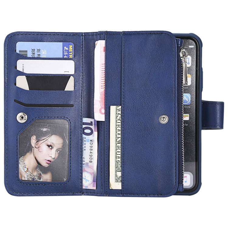 For iPhone XR 2 in 1 Solid Color Zipper Shockproof Protective Case with Card Slots & Bracket & Photo Holder & Wallet Function(Blue) - More iPhone Cases by buy2fix | Online Shopping UK | buy2fix
