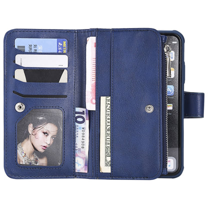 For iPhone XR 2 in 1 Solid Color Zipper Shockproof Protective Case with Card Slots & Bracket & Photo Holder & Wallet Function(Blue) - More iPhone Cases by buy2fix | Online Shopping UK | buy2fix