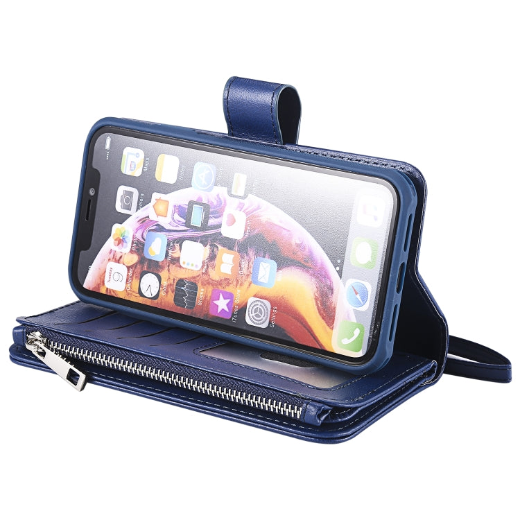For iPhone XR 2 in 1 Solid Color Zipper Shockproof Protective Case with Card Slots & Bracket & Photo Holder & Wallet Function(Blue) - More iPhone Cases by buy2fix | Online Shopping UK | buy2fix