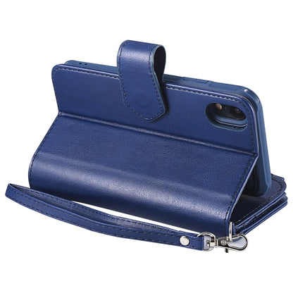 For iPhone XR 2 in 1 Solid Color Zipper Shockproof Protective Case with Card Slots & Bracket & Photo Holder & Wallet Function(Blue) - More iPhone Cases by buy2fix | Online Shopping UK | buy2fix