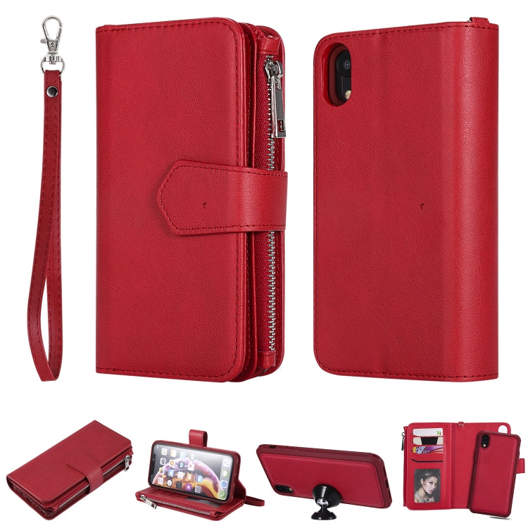 For iPhone XR 2 in 1 Solid Color Zipper Shockproof Protective Case with Card Slots & Bracket & Photo Holder & Wallet Function(Red) - More iPhone Cases by buy2fix | Online Shopping UK | buy2fix