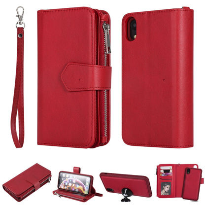 For iPhone XR 2 in 1 Solid Color Zipper Shockproof Protective Case with Card Slots & Bracket & Photo Holder & Wallet Function(Red) - More iPhone Cases by buy2fix | Online Shopping UK | buy2fix
