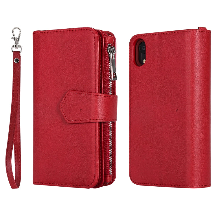 For iPhone XR 2 in 1 Solid Color Zipper Shockproof Protective Case with Card Slots & Bracket & Photo Holder & Wallet Function(Red) - More iPhone Cases by buy2fix | Online Shopping UK | buy2fix