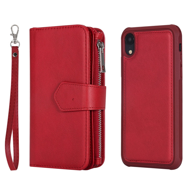 For iPhone XR 2 in 1 Solid Color Zipper Shockproof Protective Case with Card Slots & Bracket & Photo Holder & Wallet Function(Red) - More iPhone Cases by buy2fix | Online Shopping UK | buy2fix