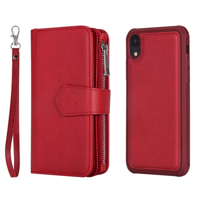 For iPhone XR 2 in 1 Solid Color Zipper Shockproof Protective Case with Card Slots & Bracket & Photo Holder & Wallet Function(Red) - More iPhone Cases by buy2fix | Online Shopping UK | buy2fix