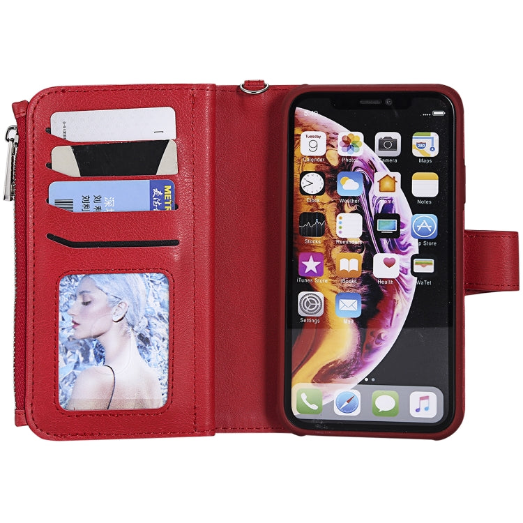 For iPhone XR 2 in 1 Solid Color Zipper Shockproof Protective Case with Card Slots & Bracket & Photo Holder & Wallet Function(Red) - More iPhone Cases by buy2fix | Online Shopping UK | buy2fix