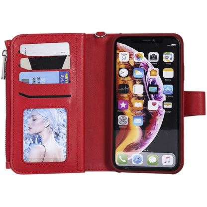 For iPhone XR 2 in 1 Solid Color Zipper Shockproof Protective Case with Card Slots & Bracket & Photo Holder & Wallet Function(Red) - More iPhone Cases by buy2fix | Online Shopping UK | buy2fix