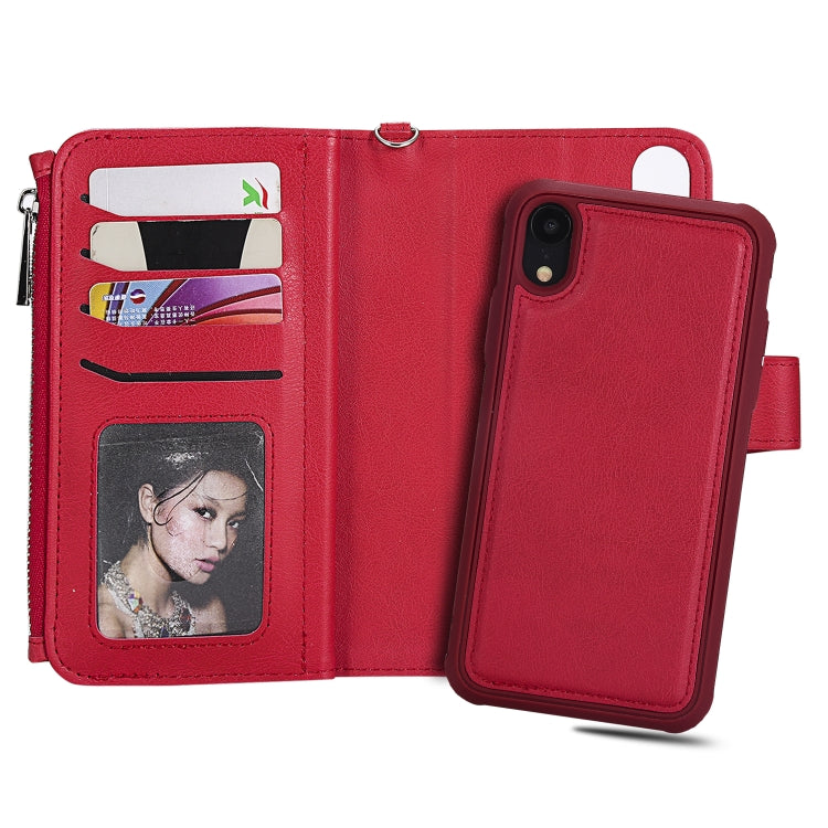 For iPhone XR 2 in 1 Solid Color Zipper Shockproof Protective Case with Card Slots & Bracket & Photo Holder & Wallet Function(Red) - More iPhone Cases by buy2fix | Online Shopping UK | buy2fix