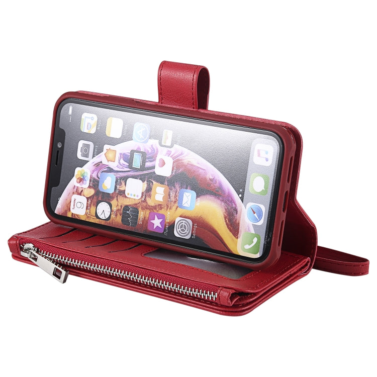 For iPhone XR 2 in 1 Solid Color Zipper Shockproof Protective Case with Card Slots & Bracket & Photo Holder & Wallet Function(Red) - More iPhone Cases by buy2fix | Online Shopping UK | buy2fix