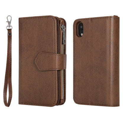 For iPhone XR 2 in 1 Solid Color Zipper Shockproof Protective Case with Card Slots & Bracket & Photo Holder & Wallet Function(Brown) - More iPhone Cases by buy2fix | Online Shopping UK | buy2fix