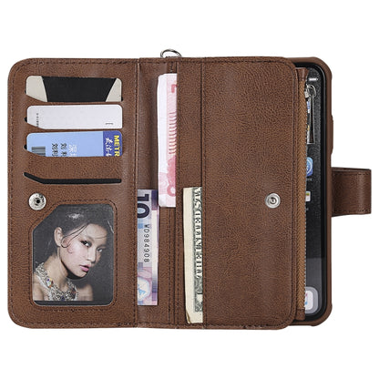 For iPhone XR 2 in 1 Solid Color Zipper Shockproof Protective Case with Card Slots & Bracket & Photo Holder & Wallet Function(Brown) - More iPhone Cases by buy2fix | Online Shopping UK | buy2fix