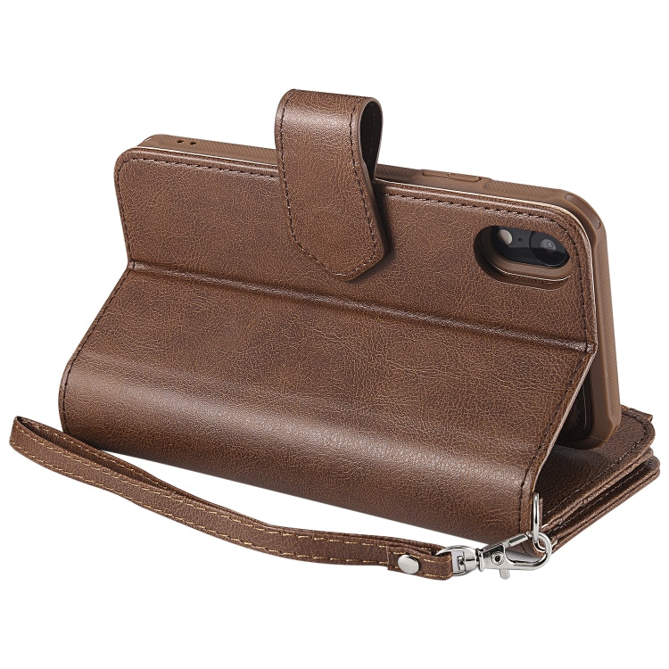 For iPhone XR 2 in 1 Solid Color Zipper Shockproof Protective Case with Card Slots & Bracket & Photo Holder & Wallet Function(Brown) - More iPhone Cases by buy2fix | Online Shopping UK | buy2fix