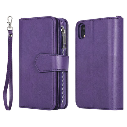 For iPhone XR 2 in 1 Solid Color Zipper Shockproof Protective Case with Card Slots & Bracket & Photo Holder & Wallet Function(Purple) - More iPhone Cases by buy2fix | Online Shopping UK | buy2fix