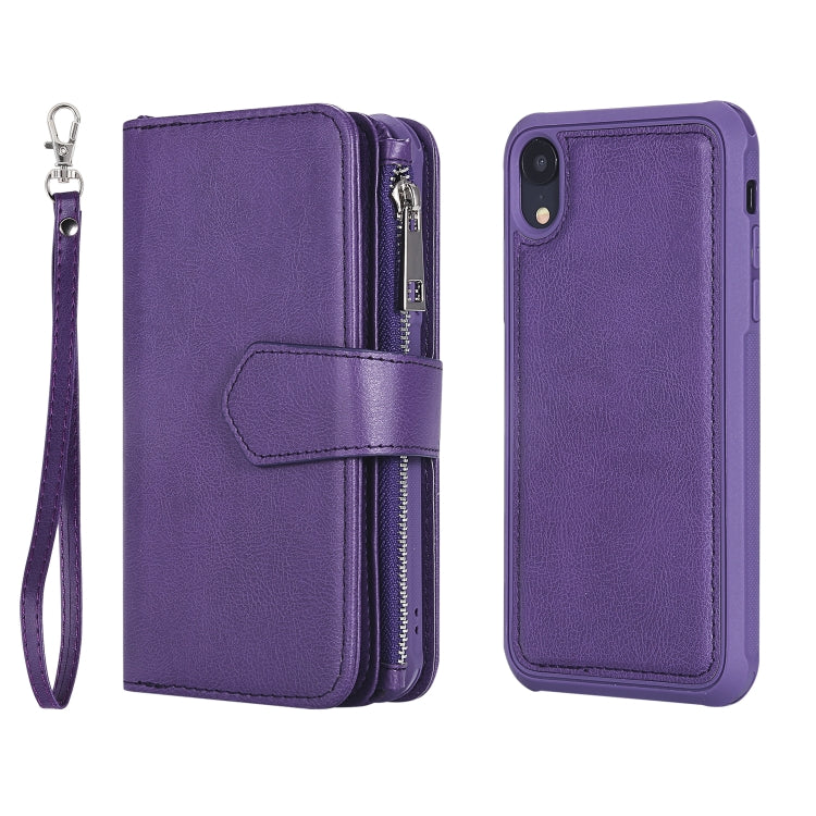 For iPhone XR 2 in 1 Solid Color Zipper Shockproof Protective Case with Card Slots & Bracket & Photo Holder & Wallet Function(Purple) - More iPhone Cases by buy2fix | Online Shopping UK | buy2fix