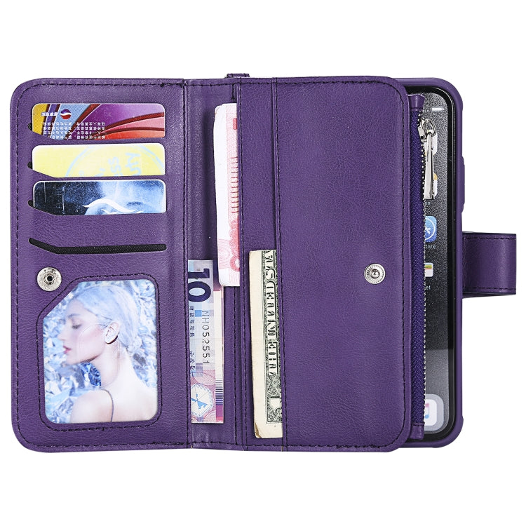 For iPhone XR 2 in 1 Solid Color Zipper Shockproof Protective Case with Card Slots & Bracket & Photo Holder & Wallet Function(Purple) - More iPhone Cases by buy2fix | Online Shopping UK | buy2fix