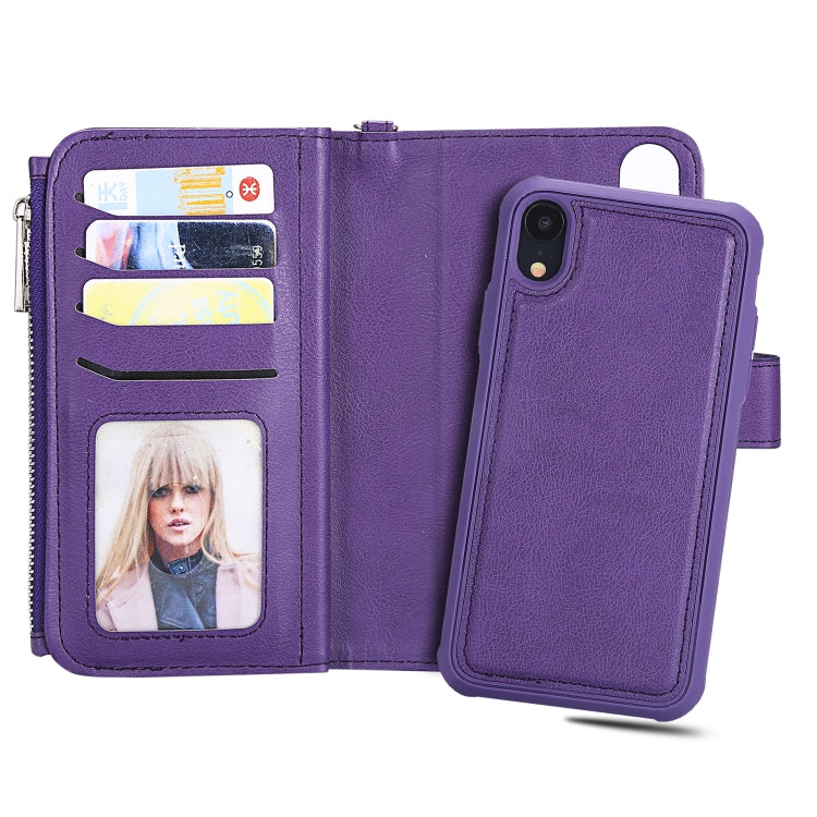 For iPhone XR 2 in 1 Solid Color Zipper Shockproof Protective Case with Card Slots & Bracket & Photo Holder & Wallet Function(Purple) - More iPhone Cases by buy2fix | Online Shopping UK | buy2fix