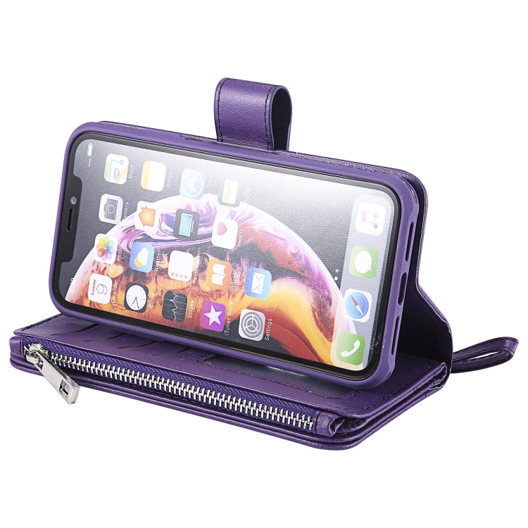 For iPhone XR 2 in 1 Solid Color Zipper Shockproof Protective Case with Card Slots & Bracket & Photo Holder & Wallet Function(Purple) - More iPhone Cases by buy2fix | Online Shopping UK | buy2fix