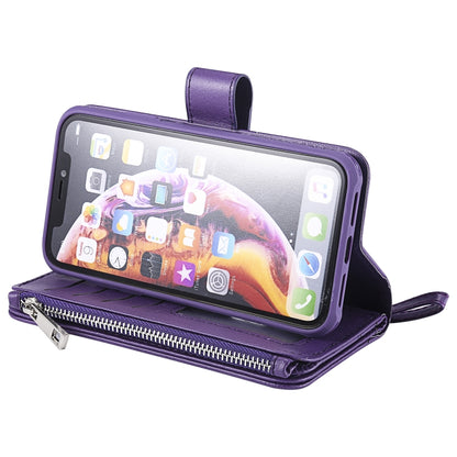 For iPhone XR 2 in 1 Solid Color Zipper Shockproof Protective Case with Card Slots & Bracket & Photo Holder & Wallet Function(Purple) - More iPhone Cases by buy2fix | Online Shopping UK | buy2fix