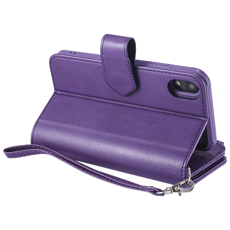 For iPhone XR 2 in 1 Solid Color Zipper Shockproof Protective Case with Card Slots & Bracket & Photo Holder & Wallet Function(Purple) - More iPhone Cases by buy2fix | Online Shopping UK | buy2fix
