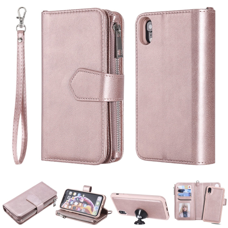 For iPhone XR 2 in 1 Solid Color Zipper Shockproof Protective Case with Card Slots & Bracket & Photo Holder & Wallet Function(Rose Gold) - More iPhone Cases by buy2fix | Online Shopping UK | buy2fix