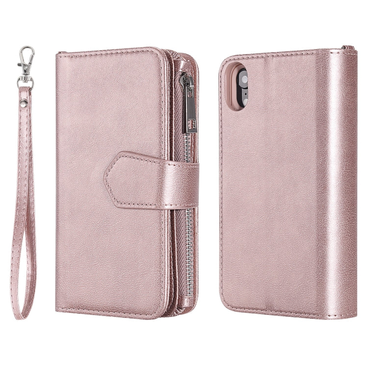 For iPhone XR 2 in 1 Solid Color Zipper Shockproof Protective Case with Card Slots & Bracket & Photo Holder & Wallet Function(Rose Gold) - More iPhone Cases by buy2fix | Online Shopping UK | buy2fix