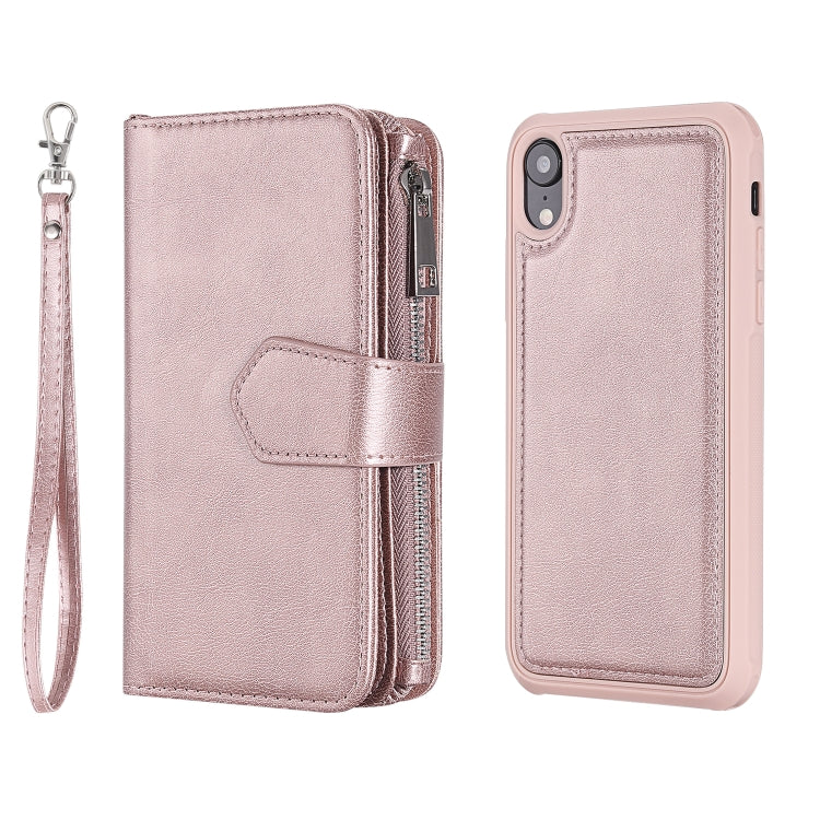 For iPhone XR 2 in 1 Solid Color Zipper Shockproof Protective Case with Card Slots & Bracket & Photo Holder & Wallet Function(Rose Gold) - More iPhone Cases by buy2fix | Online Shopping UK | buy2fix