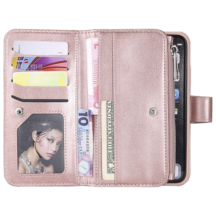 For iPhone XR 2 in 1 Solid Color Zipper Shockproof Protective Case with Card Slots & Bracket & Photo Holder & Wallet Function(Rose Gold) - More iPhone Cases by buy2fix | Online Shopping UK | buy2fix