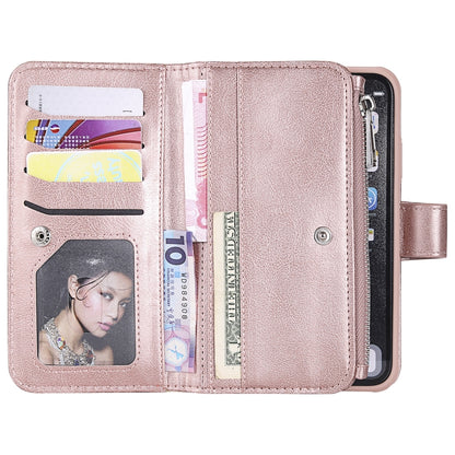 For iPhone XR 2 in 1 Solid Color Zipper Shockproof Protective Case with Card Slots & Bracket & Photo Holder & Wallet Function(Rose Gold) - More iPhone Cases by buy2fix | Online Shopping UK | buy2fix