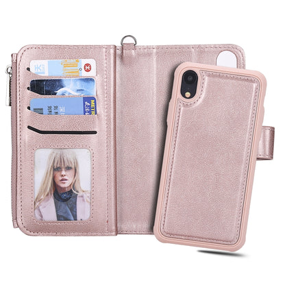 For iPhone XR 2 in 1 Solid Color Zipper Shockproof Protective Case with Card Slots & Bracket & Photo Holder & Wallet Function(Rose Gold) - More iPhone Cases by buy2fix | Online Shopping UK | buy2fix