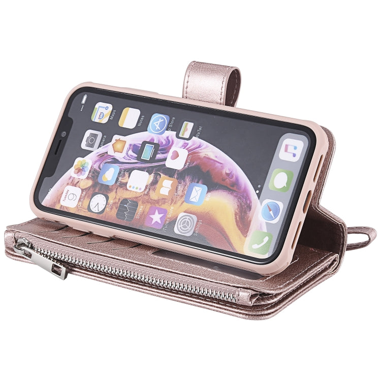 For iPhone XR 2 in 1 Solid Color Zipper Shockproof Protective Case with Card Slots & Bracket & Photo Holder & Wallet Function(Rose Gold) - More iPhone Cases by buy2fix | Online Shopping UK | buy2fix