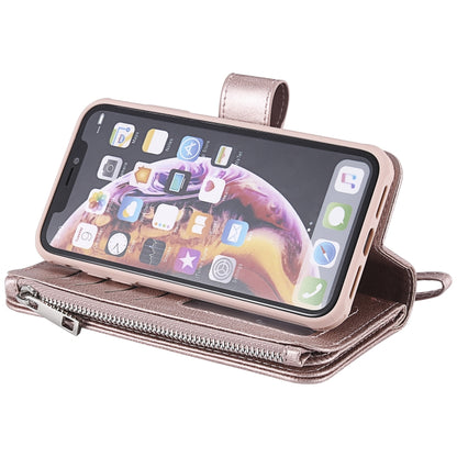 For iPhone XR 2 in 1 Solid Color Zipper Shockproof Protective Case with Card Slots & Bracket & Photo Holder & Wallet Function(Rose Gold) - More iPhone Cases by buy2fix | Online Shopping UK | buy2fix