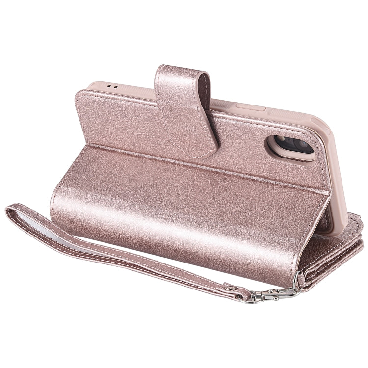 For iPhone XR 2 in 1 Solid Color Zipper Shockproof Protective Case with Card Slots & Bracket & Photo Holder & Wallet Function(Rose Gold) - More iPhone Cases by buy2fix | Online Shopping UK | buy2fix