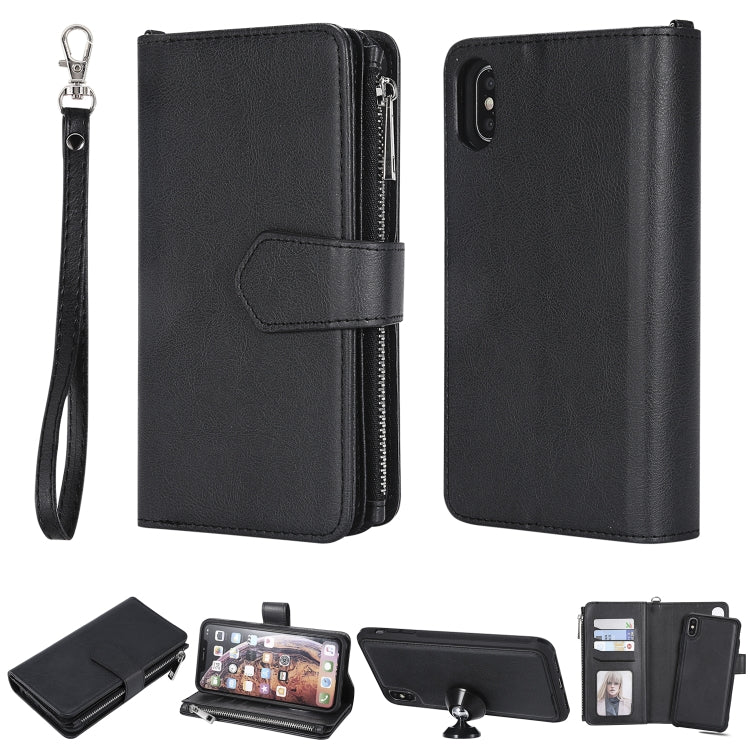 For iPhone XS Max 2 in 1 Solid Color Zipper Shockproof Protective Case with Card Slots & Bracket & Photo Holder & Wallet Function(Black) - More iPhone Cases by buy2fix | Online Shopping UK | buy2fix