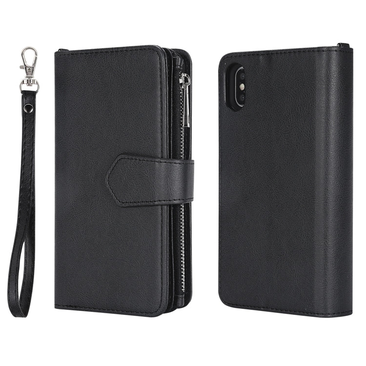 For iPhone XS Max 2 in 1 Solid Color Zipper Shockproof Protective Case with Card Slots & Bracket & Photo Holder & Wallet Function(Black) - More iPhone Cases by buy2fix | Online Shopping UK | buy2fix