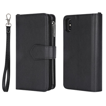 For iPhone XS Max 2 in 1 Solid Color Zipper Shockproof Protective Case with Card Slots & Bracket & Photo Holder & Wallet Function(Black) - More iPhone Cases by buy2fix | Online Shopping UK | buy2fix